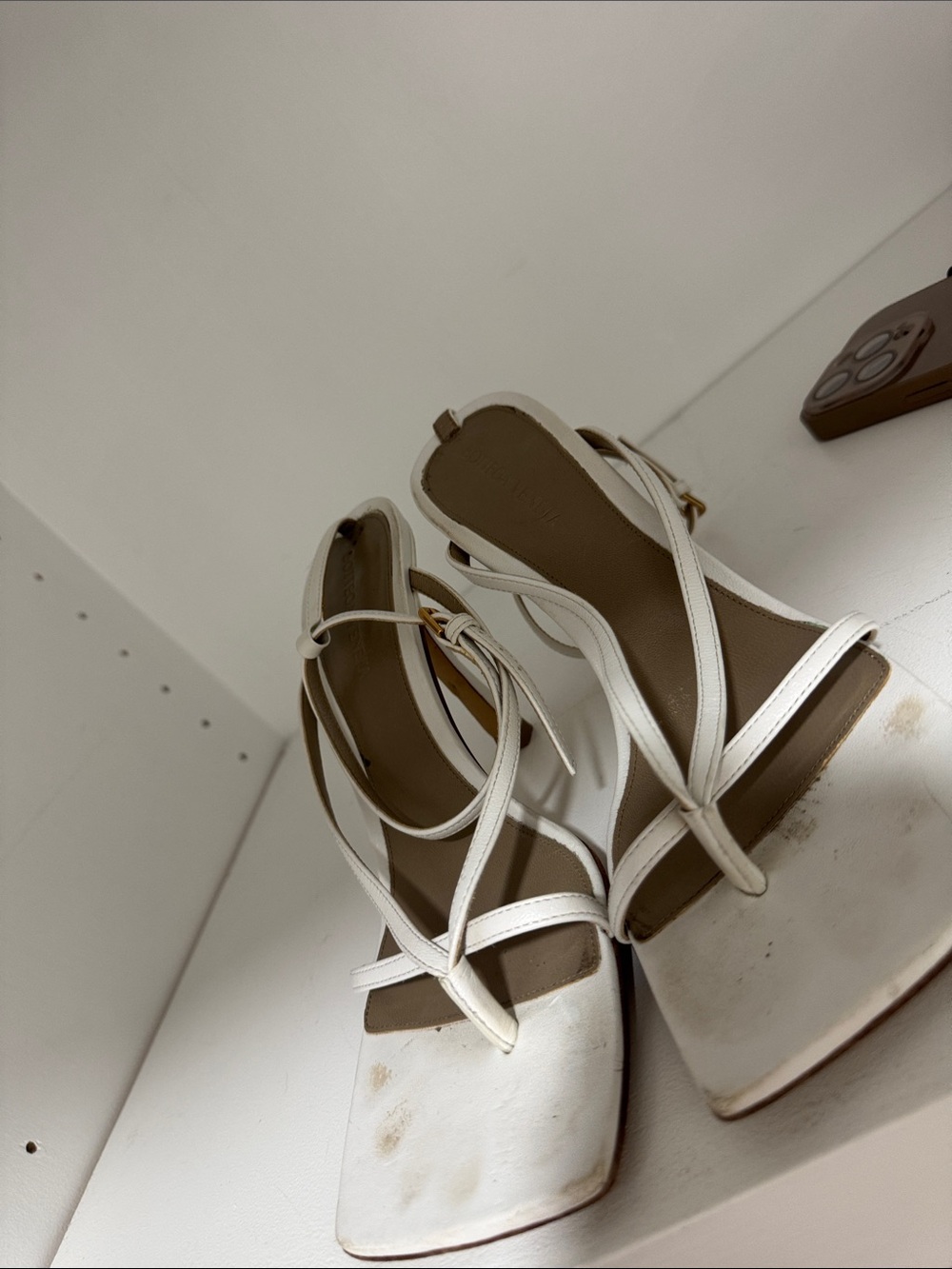 Bottega Veneta White Strappy Square-Toe Heels